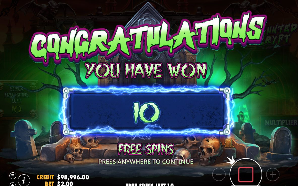 Free Spins screen with electric-blue Wild frames