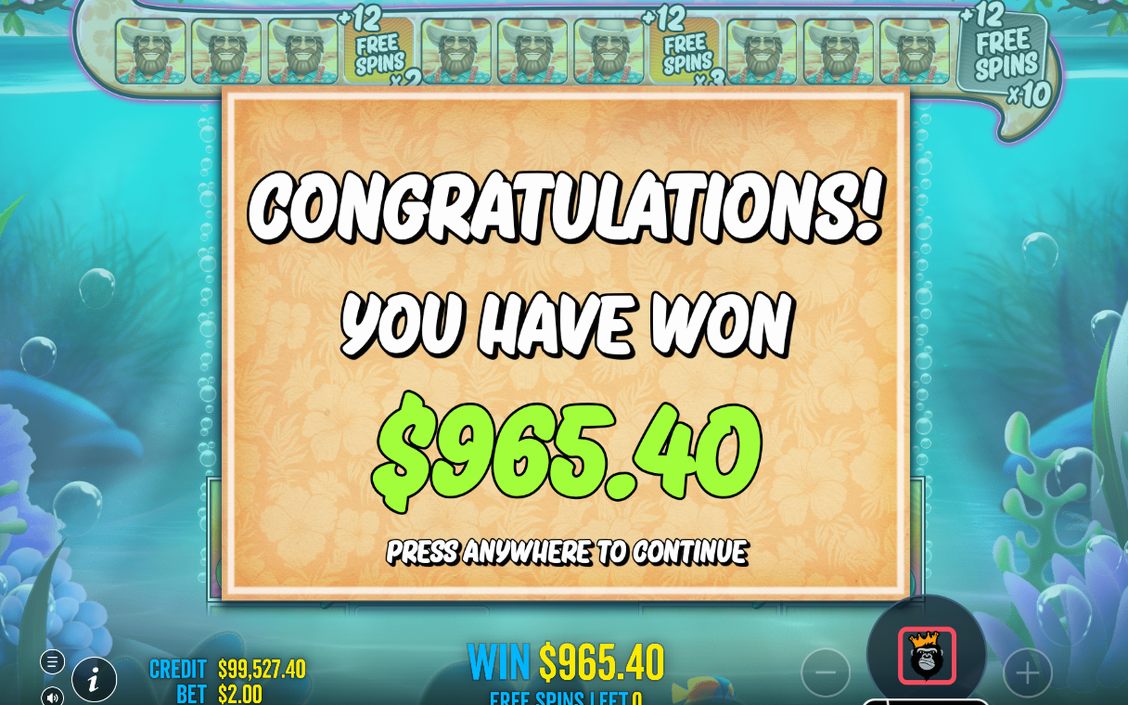Win screen on the 5x4 grid with the payout shown
