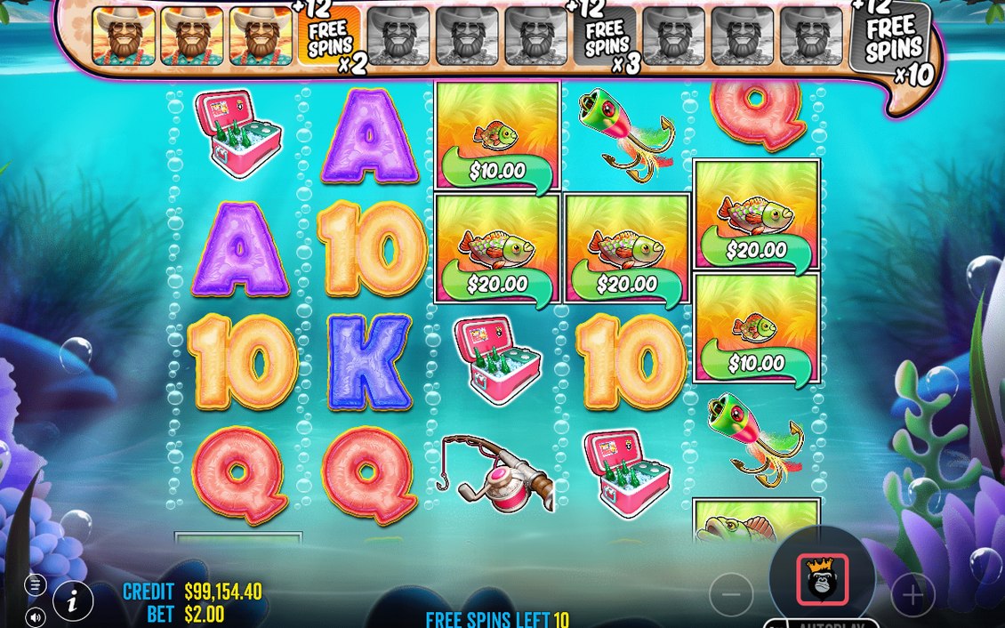 Free Spins round with the fisherman WILD on the grid